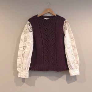 Sea sweater with lace long sleeves